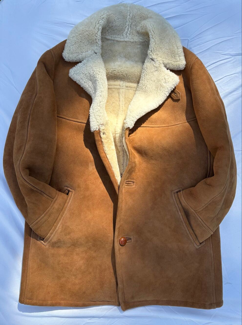 Ardney Vintage Sheepskin Shearling Coat Jacket Tan Brown Mens M Made in USA